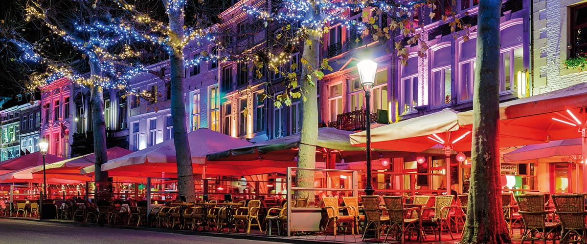 Streets of Maastricht illuminated at night, Netherlands